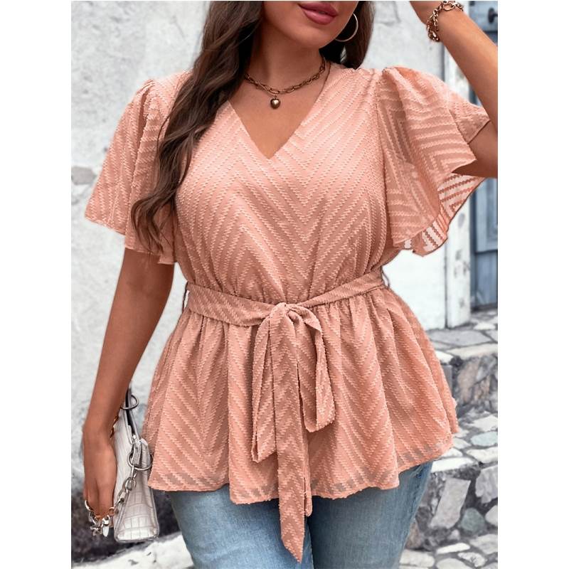 XL-4XL women blouse plus size ladies tops大码气质V领半短袖衣