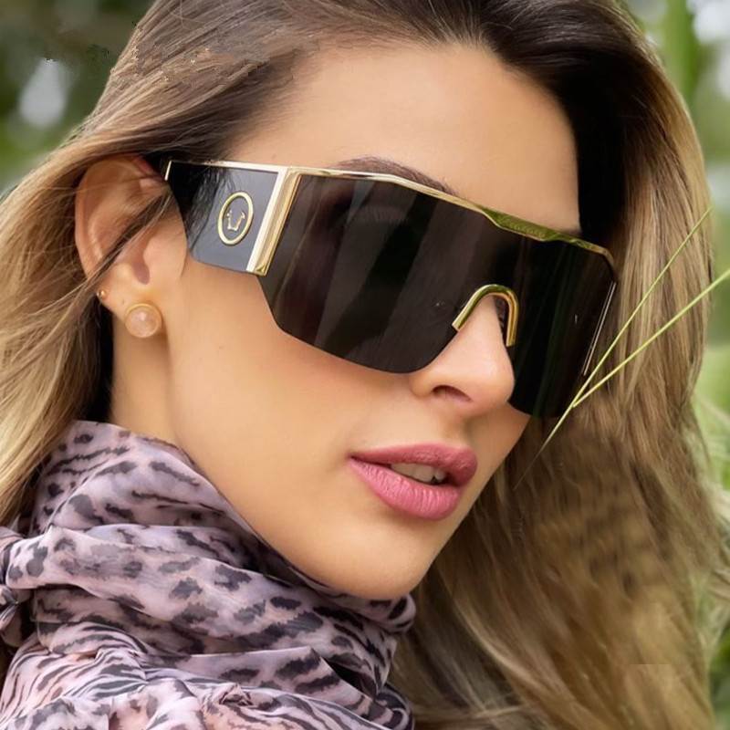 ins大框连体金属太阳镜图腾UV400欧美男女墨镜骑行镜sunglasses