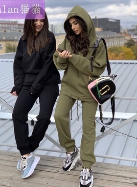 Women winter clothes sweaters pants suits 连帽卫衣长裤套装女