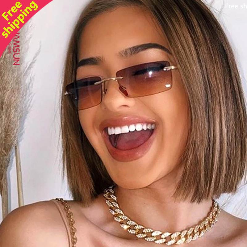 2023women sunglasses 无框小框太阳镜女复古方形ins圆脸墨镜金属图片