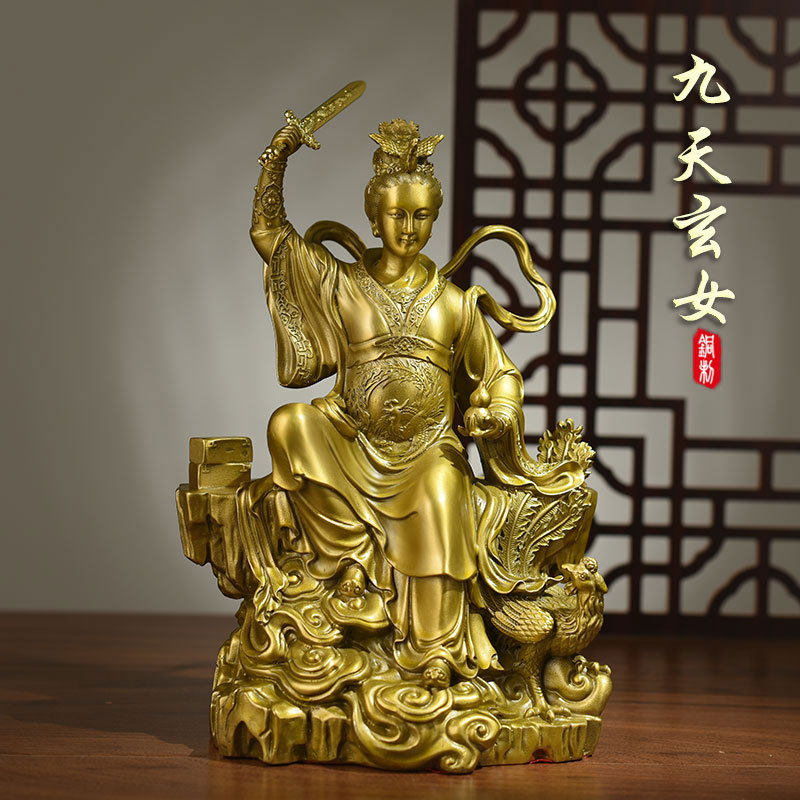 纯铜九天玄女娘娘佛像九天圣母摆件赵玄坛坐玄女元帅九天女神客厅