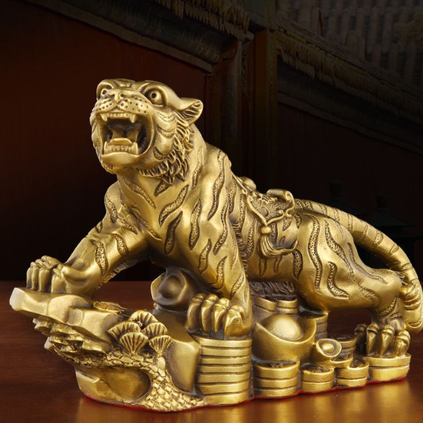 铜虎摆件  虎生肖虎吉祥物汽车中控摆设客厅办公室虎头装饰