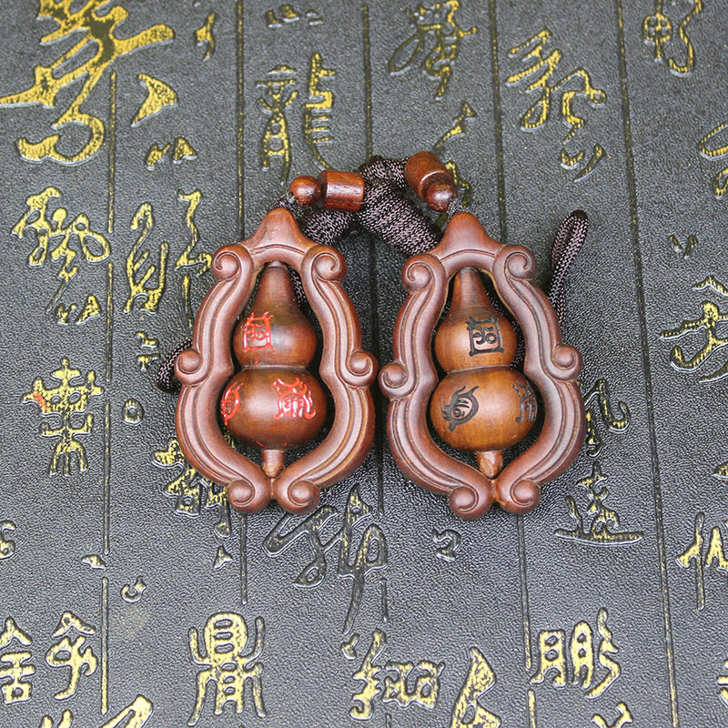 天然雷击枣木  紫薇讳  五岳真形图葫芦吊坠  手工雕刻葫芦挂件