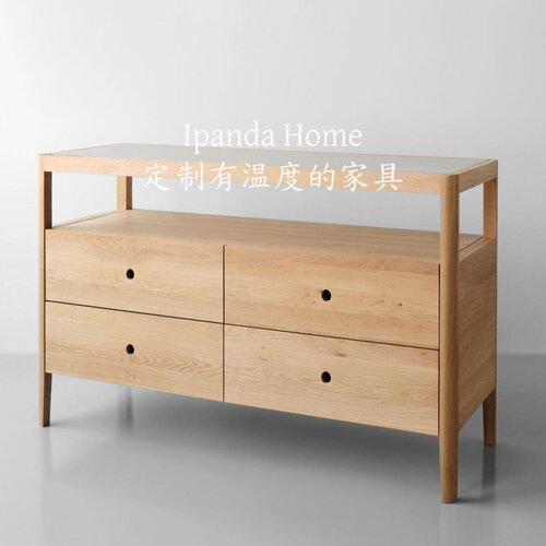 中古风实木玻璃四斗柜床头柜定制