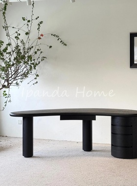 中古风实木黑色设计师款复古艺术异形高级办公桌写字台电脑桌书桌