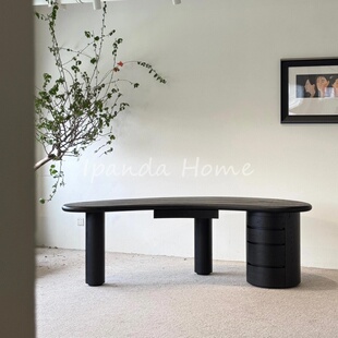 中古风实木黑色设计师款 复古艺术异形高级办公桌写字台电脑桌书桌