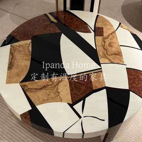 中古风实木彩绘圆形组合茶几