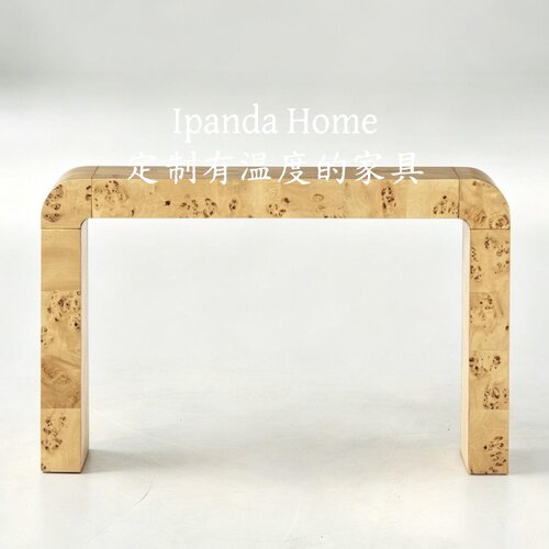 中古风实木树瘤皮玄关台法式复古高级感入户设计师款置物台长条桌