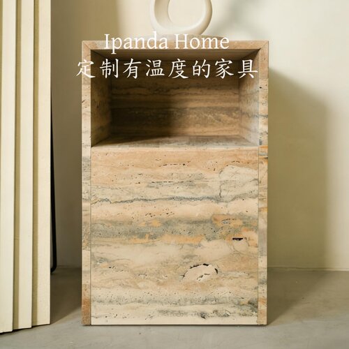 中古风提拉米苏大理石床头柜法式复古高级感家用客厅洞石边几定制