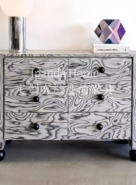 中古风实木树瘤皮玄关柜高级感灰色设计师款客厅餐边柜靠墙六斗柜