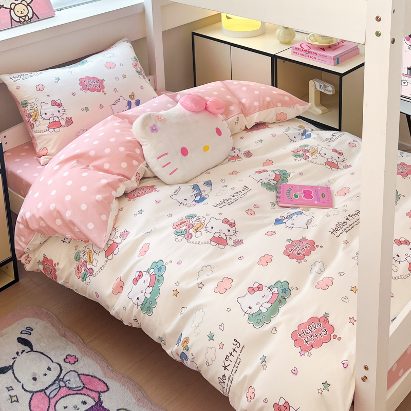 helloKitty学生宿舍床上三件套纯棉全棉床单被套罩女孩儿童四件套