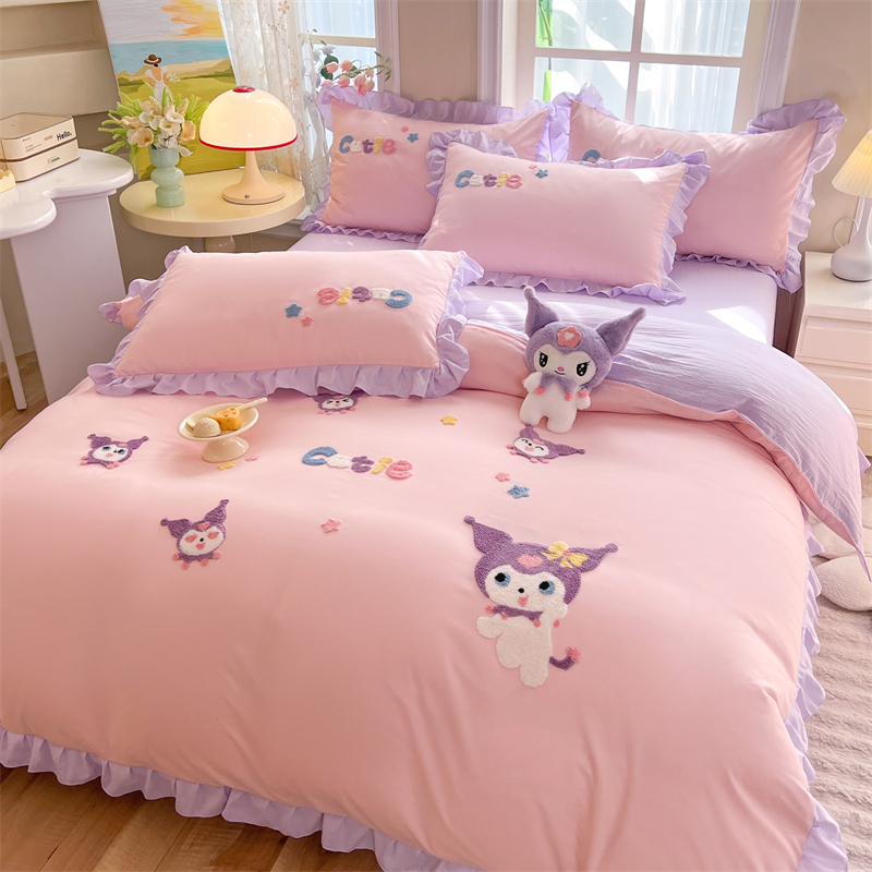 卡通毛巾绣儿童四件套可爱女孩童库洛米非纯棉全棉宿舍床上三件套,床上用品,床品套件/四件套/多件套,淘宝优惠券,粉丝福利购,淘宝优惠卷