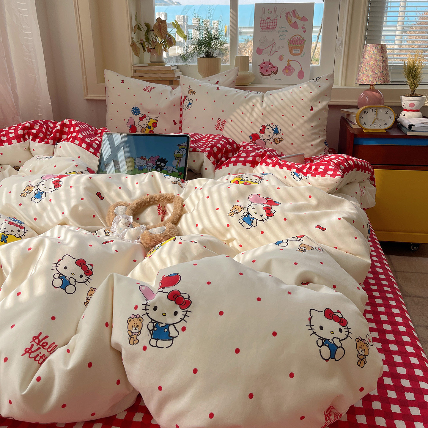 helloKitty卡通全棉床品四件套纯棉儿童床单被套宿舍床上三件套女