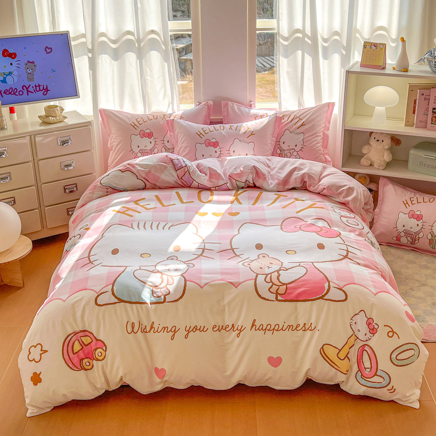 hellokitty卡通床品四件套纯棉全棉床单被套儿童宿舍床上三件套女