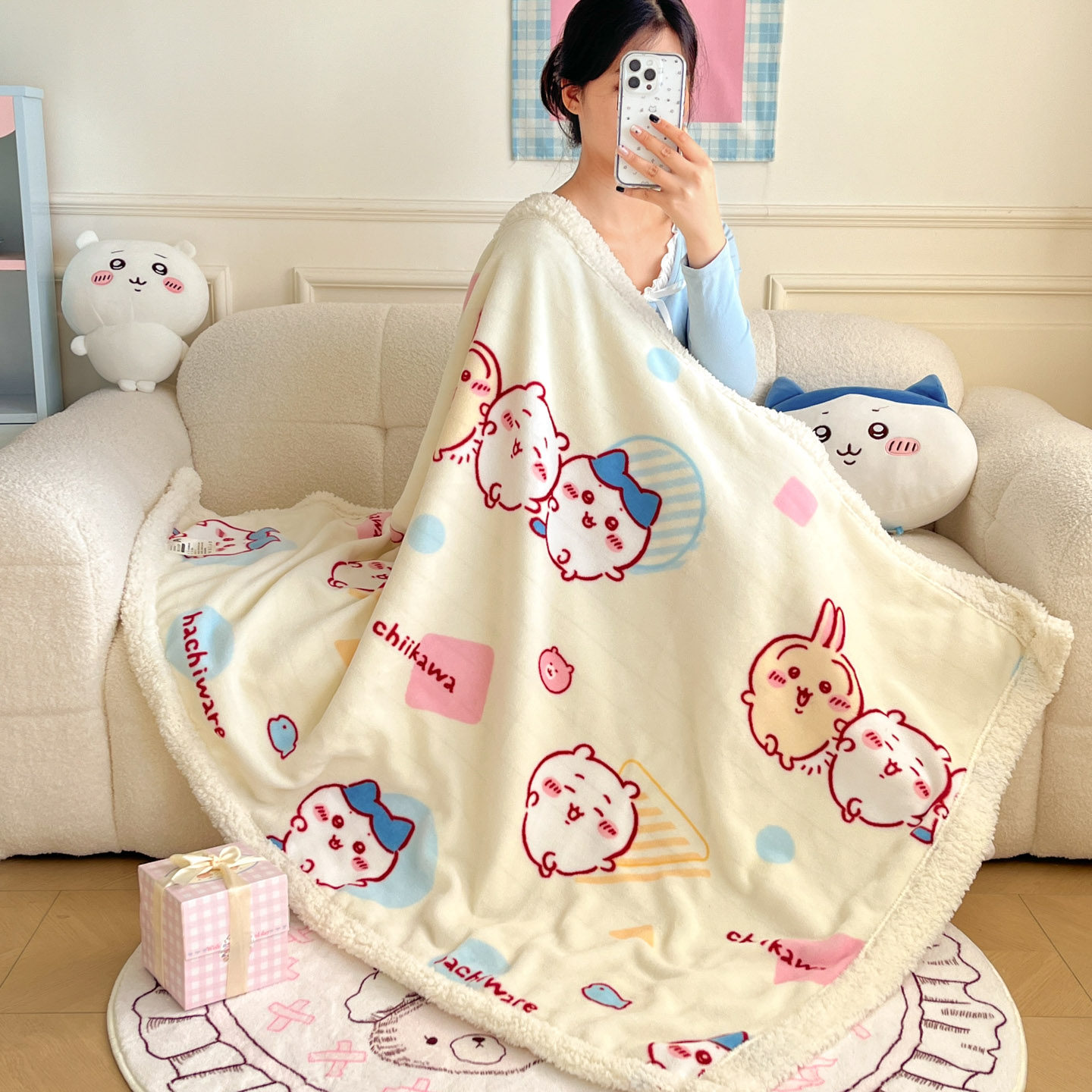 chiikawa冬季加厚牛奶羊羔绒毛毯盖毯双面法兰珊瑚绒儿童午睡毯子,床上用品,休闲毯/毛毯/绒毯,淘宝优惠券,粉丝福利购,淘宝优惠卷