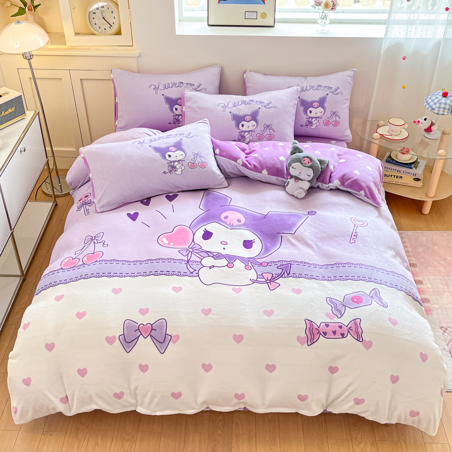 库洛米加绒加厚牛奶绒被套四件套