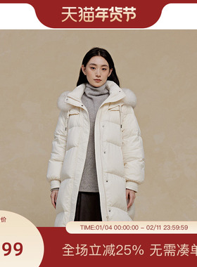 PIT米白色中长款连帽羽绒服女2025冬季新款保暖外套百搭