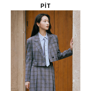 显瘦长袖 新款 上衣 2025秋季 PIT复古格纹百搭短外套女小西装