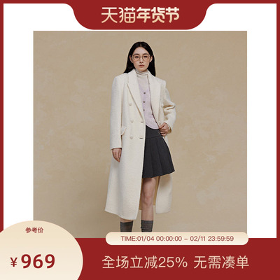 PIT绵羊毛呢大衣绒感外套女2025春季新款中长款上衣百搭显瘦