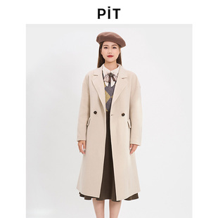 山羊绒百搭翻领外套 新款 PIT中长款 绵羊毛呢大衣女2025秋季