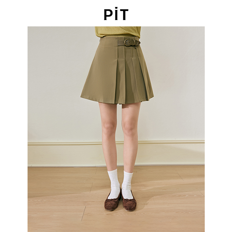 PIT复古设计感小众半身裙女2025年秋季新款百褶学院风a字短裙子
