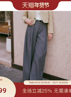【博主同款】PIT灰色高腰显瘦阔腿直筒休闲裤女2025冬季新款西裤