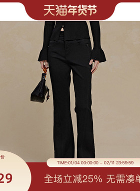 PIT黑色微喇牛仔裤女2025冬季新款百搭显瘦显高裤子