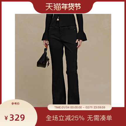 PIT黑色微喇牛仔裤女2025冬季新款百搭显瘦显高裤子