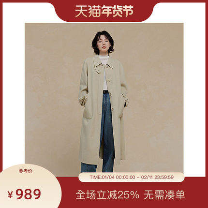 PIT100%绵羊毛呢大衣外套女2025秋季新款中长款百搭上衣