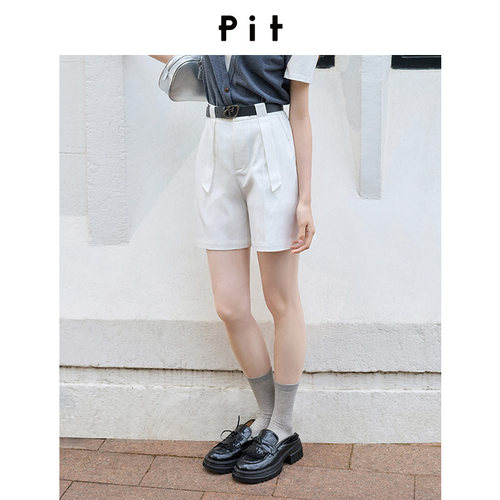 PIT经典复古米白色短裤女2026春季新款百搭显瘦裤子