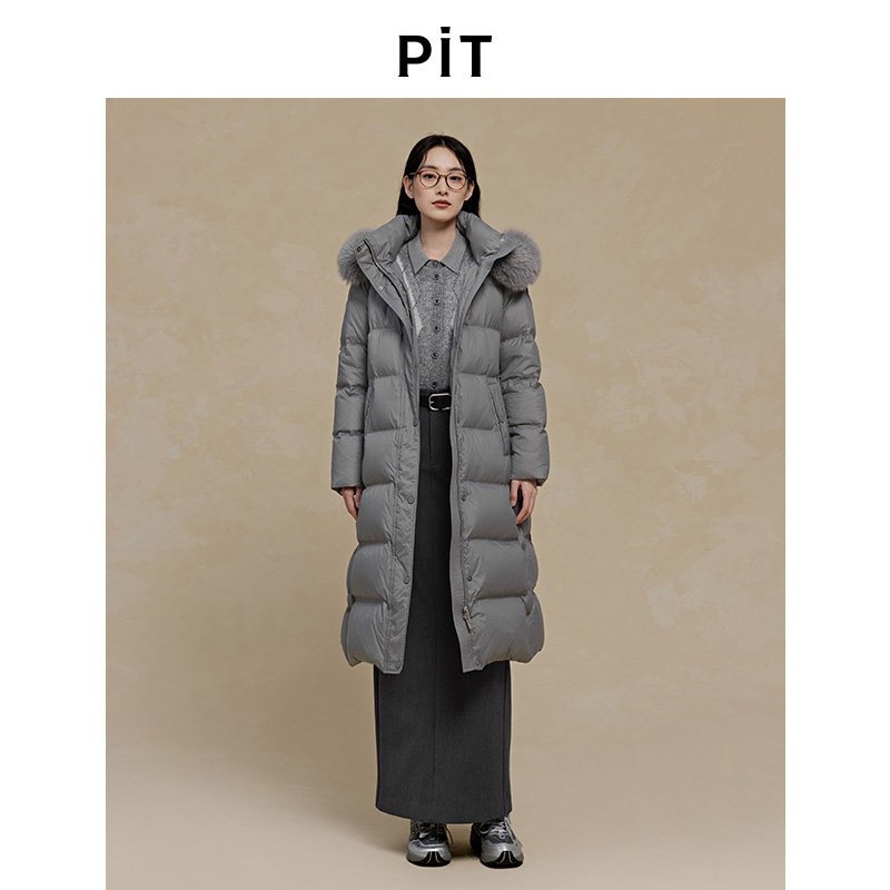 PIT中长款连帽羽绒服女冬季保暖面包服外套百搭
