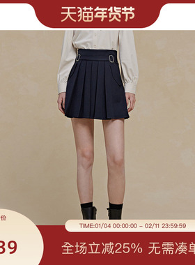 PIT黑色百褶高腰半身短裙2025春季新款甜酷飒百搭显瘦a字裙