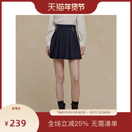 PIT黑色百褶高腰半身短裙2025秋季新款甜酷飒百搭显瘦a字裙