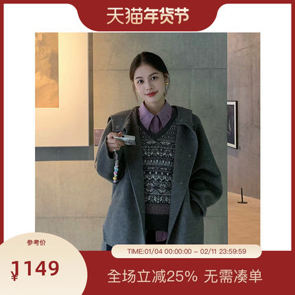 PIT100%绵羊毛呢外套女2025冬季新款长袖短外套显瘦小个子百搭