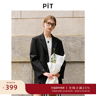 百搭中长款 PIT黑色经典 新款 外套女2025冬季 外套 百搭西装