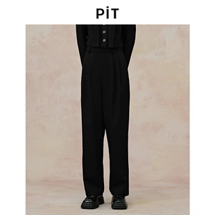 长裤 PIT黑色双腰头直筒阔腿休闲裤 女2026春宽松垂感香蕉裤