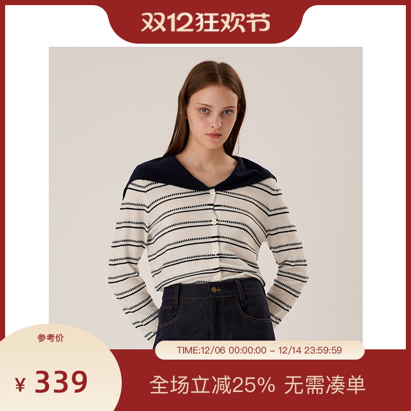 【航海系】PIT撞色横条纹海军领长袖针织衫女2025秋慵懒风毛衣