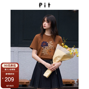 PIT复古字母印花T恤女2026秋季新款宽松显瘦短袖休闲上衣