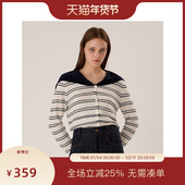 女2025春慵懒风毛衣 针织衫 航海系 PIT撞色横条纹海军领长袖