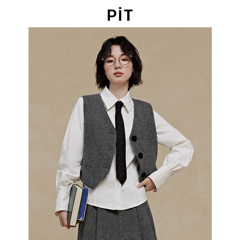 PIT小香风背心马甲女2025秋季新款100%绵羊毛马夹叠穿百搭显瘦