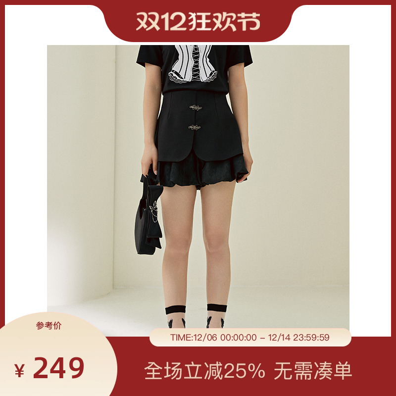 PIT收腰A字直筒阔腿休闲短裤裙裤女2025夏小个子薄款花苞西装裤