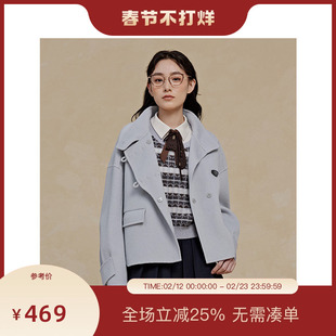 PIT绵羊毛呢大衣女短款外套2025春季新款小个子显高百搭显瘦