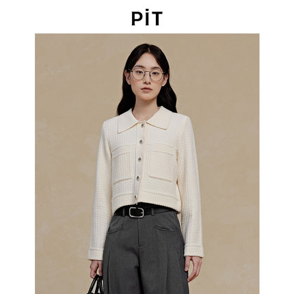 PIT复古衬衫款毛针织衫女2025秋季新款长袖翻领开衫毛衣上衣