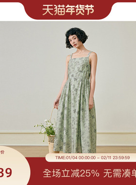 【莱赛尔天丝】PIT复古无袖吊带连衣裙女春季新款长款碎花裙
