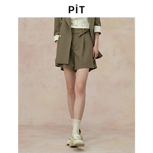 高腰显瘦通勤休闲裤 新款 2025春季 PIT军绿色复古百搭女士短裤