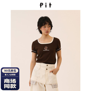 【商场同款】PIT26夏新款刺绣小狗撞色方领短袖上衣103A620067