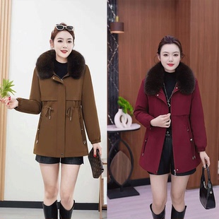 棉衣棉服风衣外套 保暖中长款 冬季 加绒加厚连帽派克服女士2025新款