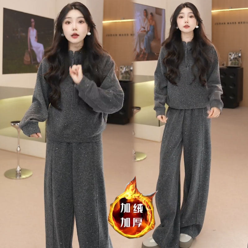 加绒加厚休闲套装女2025秋冬新款时髦半拉链连帽卫衣运动裤两件套,女装/女士精品,时尚套装,淘宝优惠券,粉丝福利购,淘宝优惠卷