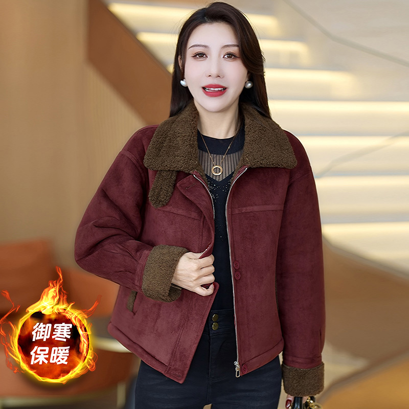 时尚加绒加厚外套保暖羊羔毛棉衣