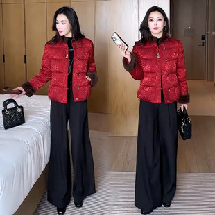 新中式红色休闲棉衣女2025冬季新款国风盘扣加厚保暖棉袄百搭外套
